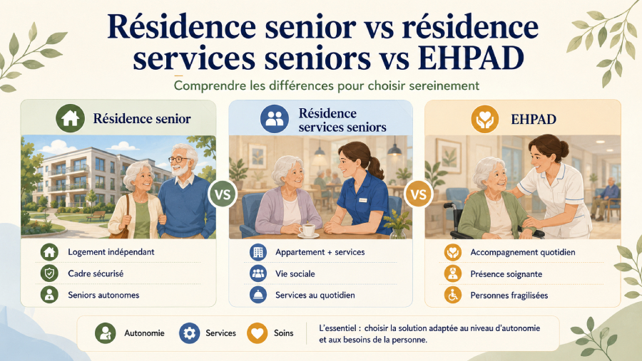 Résidences seniors : mode d’emploi et différences avec les résidences services seniors et les EHPAD
